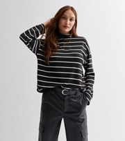 New Look Black Stripe Brushed Fine Knit Boxy Top